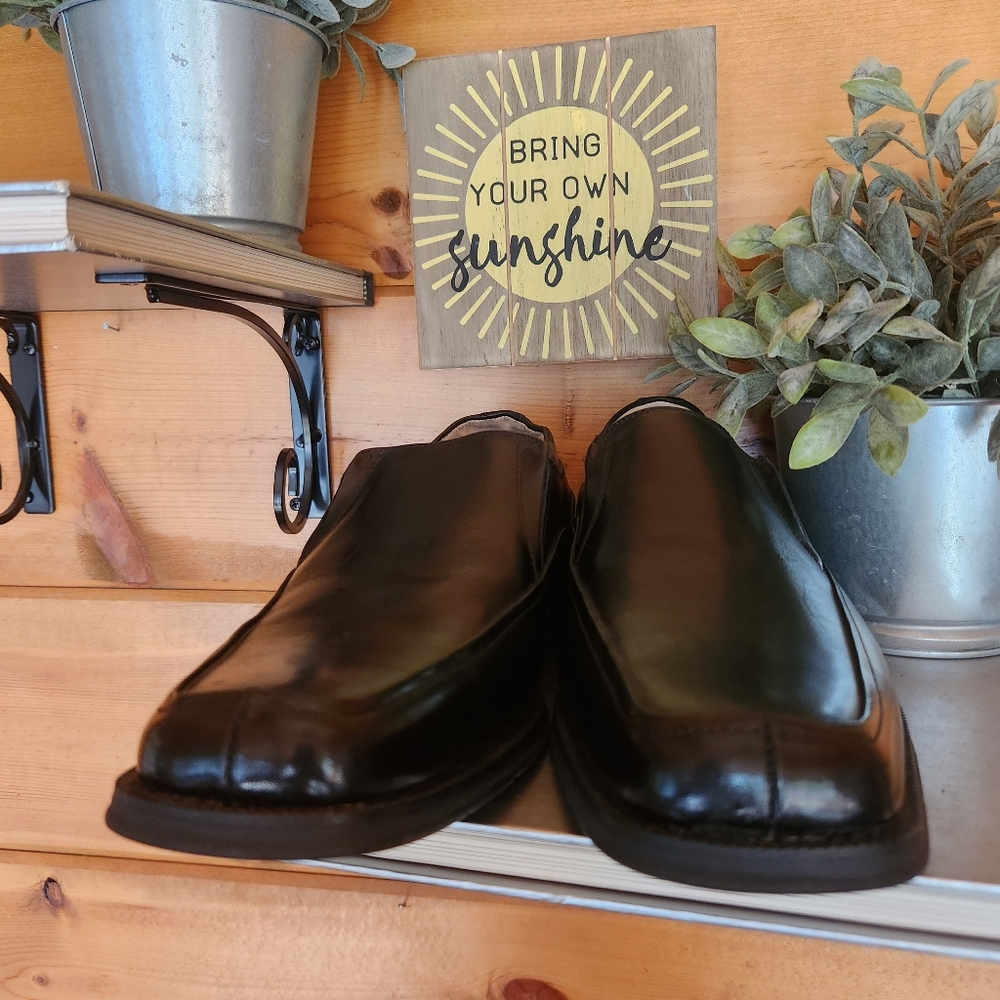 Florsheim 💜 Corvell Black Leather Slip On Dress Shoes Loafer Moc Split Toe 8.5D - Picture 5 of 10